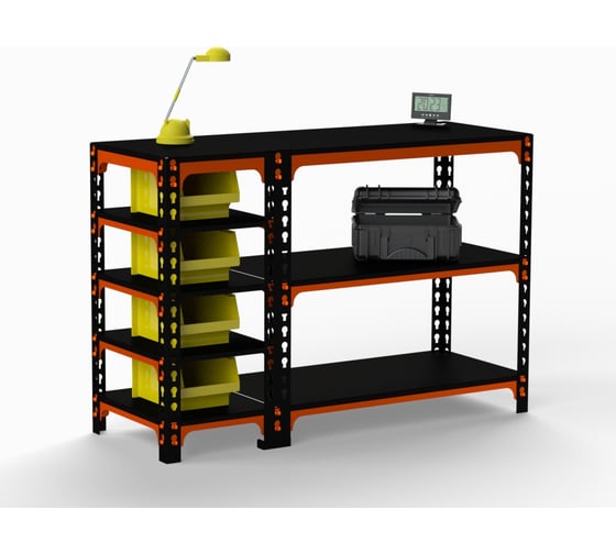 Изображение товара Стол-верстак с боковыми полками ООО Металекс 950x1300x500 мм, оранжево-чёрный SVOBP951350