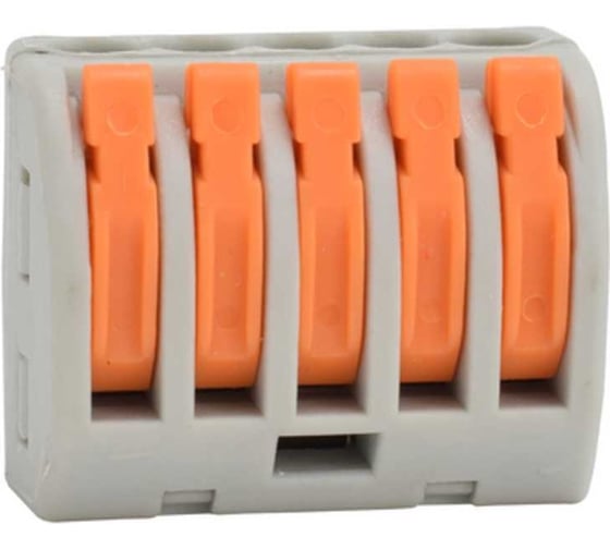 Изображение товара Строительно-монтажная клемма ЕТР смк 222-415 с рычагом, 5 отверстий 0,08-2,5 мм2, 5 шт/уп 40441