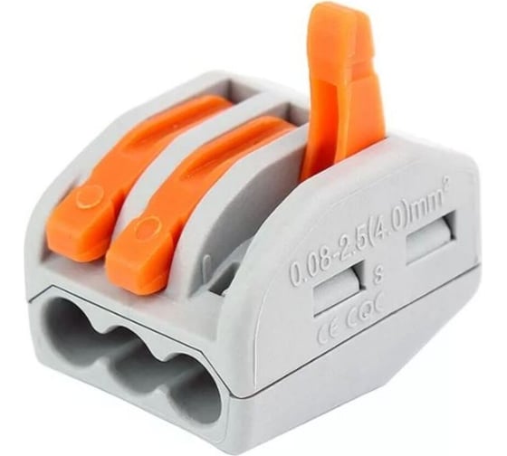 Изображение товара Строительно-монтажная клемма ЕТР смк 413 с рычагом, 3 отверст., 0,08-2.5мм2, 5 шт/уп 40437