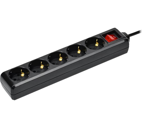 Изображение товара Удлинитель IEK у05к 5 мест, с заземлением, 3м, 3x1мм2, 16а, 250в, черный WYP10-16-05-03-ZK-K02