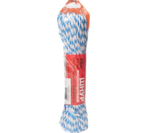 Изображение товара Плетеный шнур Tech-Krep ПП, 4 мм, с сердечником, 16-прядный, высокопрочный, цветной, 20 м 139909