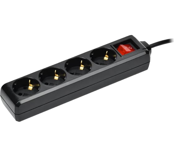 Изображение товара Удлинитель IEK у04к 4 места, с заземлением, 5м, 3x1мм2, 16а, 250в, черный WYP10-16-04-05-ZK-K02