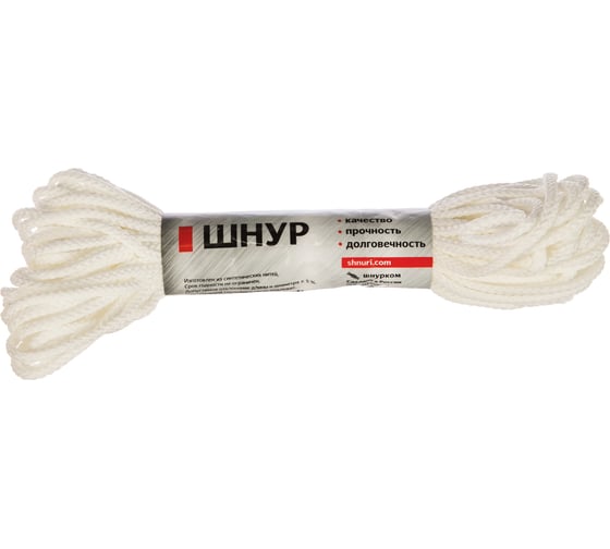 Изображение товара Плетеный шнур ПЭ 3,5 мм, 16-прядный, белый, 20 м Tech-Krep 140350