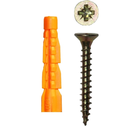 Изображение товара Саморез ШУж Tech-Krep/Zitar 4,0х70 потайная головка + универсальный дюбель 6х52 14 шт - пакет 112940