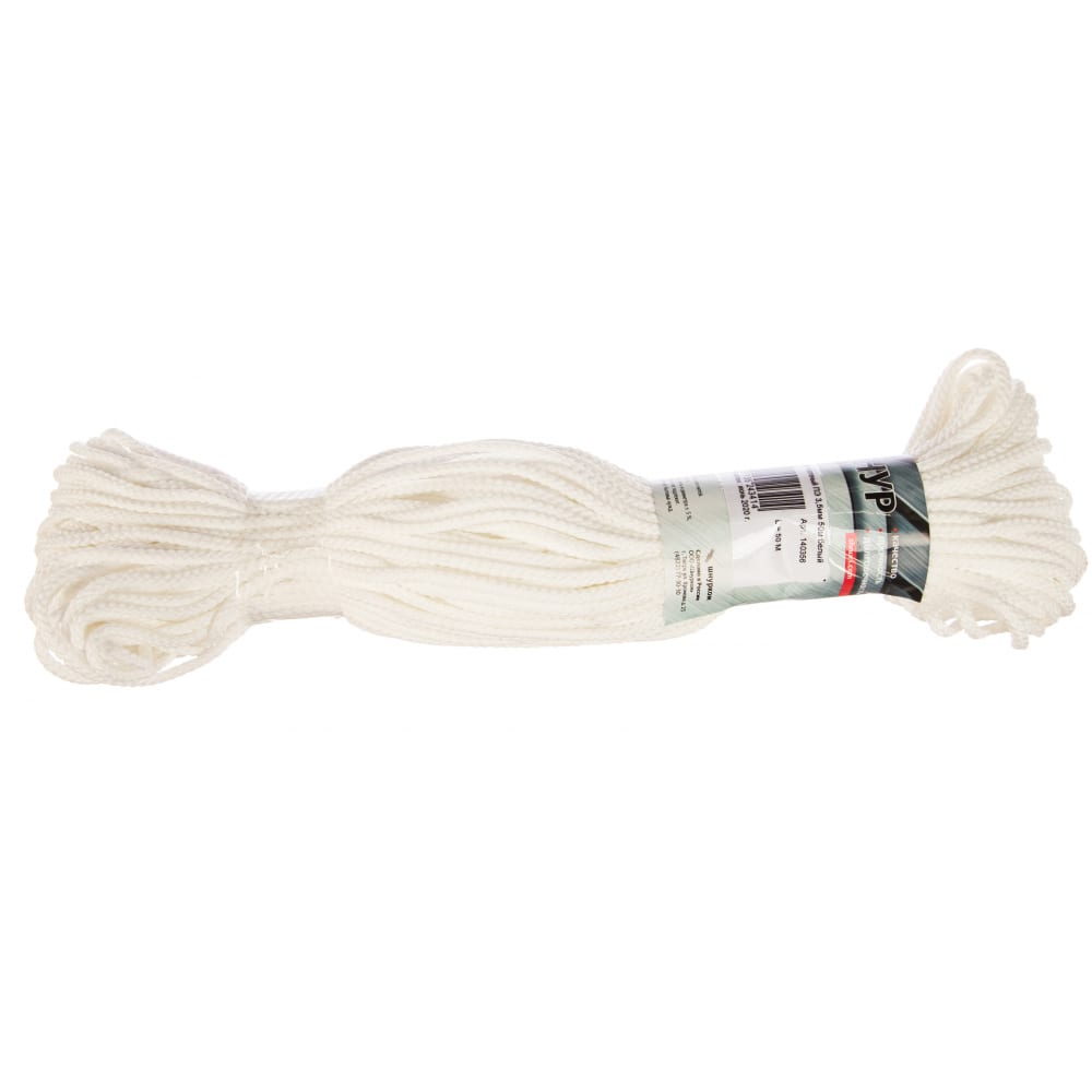 фото Плетеный шнур пэ 3,5 мм, 16-прядный, белый, 50 м tech-krep 140356