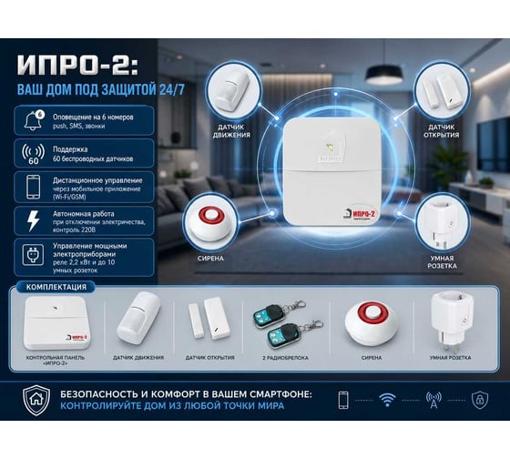 Изображение товара GSM-WI-FI сигнализация ИПРо "-2" Дом беспроводной 2857
