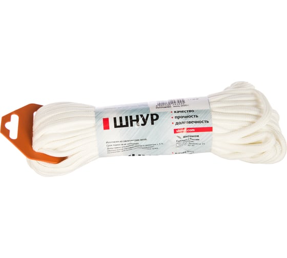Изображение товара Плетеный шнур ПЭ 6 мм с сердечником, 24-прядный, белый, 20 м Tech-Krep 140359