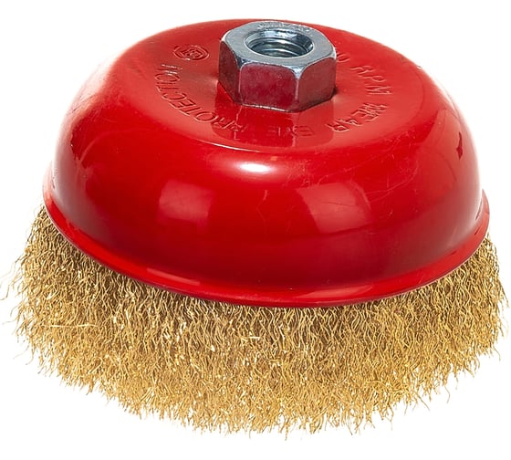 Изображение товара Чашечная корщетка, гайка М14, стальная латунированная волнистая проволока 125 мм КУРС 39039