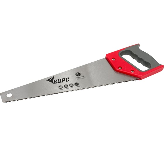 Изображение товара Ножовка по дереву, средний каленый зуб 7 ТPI, 2D заточка, пластиковая прорезиненная ручка 400 мм КУРС 40316