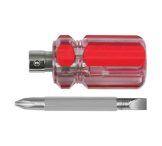 Изображение товара Отвертка с переставным жалом Коротыш, пластиковая красная прозрачная ручка 6x32 мм PH2/SL6 КУРС 56209