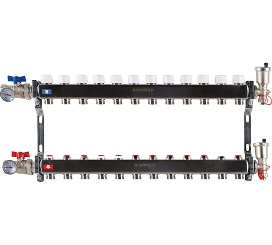 Изображение товара Коллектор из нержавеющей стали ROMMER в сборе, без расходомеров, 12 выходов Rms-3210-000012 RG0091LAMJ66D4