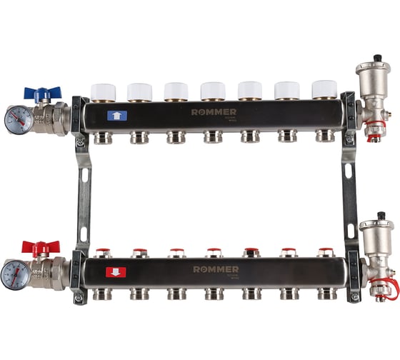 Изображение товара Коллектор из нержавеющей стали ROMMER в сборе, без расходомеров, 7 выходов Rms-3210-000007 RG0091LAMJ4LSN
