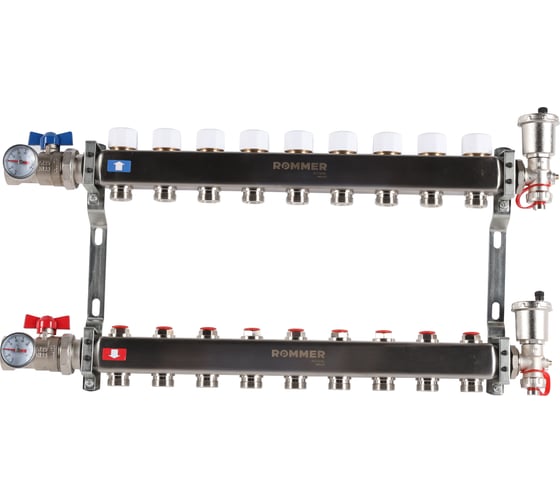 Изображение товара Коллектор из нержавеющей стали ROMMER в сборе, без расходомеров, 9 выходов Rms-3210-000009 RG0091LAMJ59KR