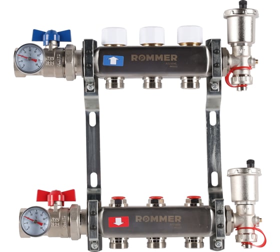 Изображение товара Коллектор из нержавеющей стали ROMMER в сборе, без расходомеров, 3 выхода Rms-3210-000003 RG0091LAMJ3ESF
