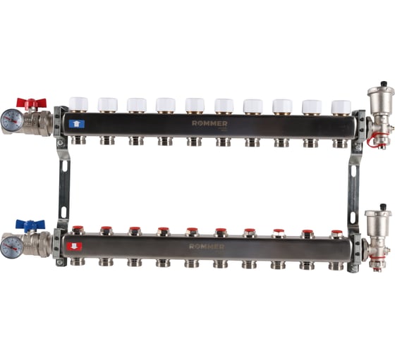 Изображение товара Коллектор из нержавеющей стали ROMMER в сборе, без расходомеров, 10 выходов Rms-3210-000010 RG0091LAMJ5JSU