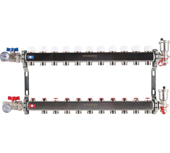 Изображение товара Коллектор из нержавеющей стали ROMMER в сборе, без расходомеров, 11 выходов Rms-3210-000011 RG0091LAMJ5SL0
