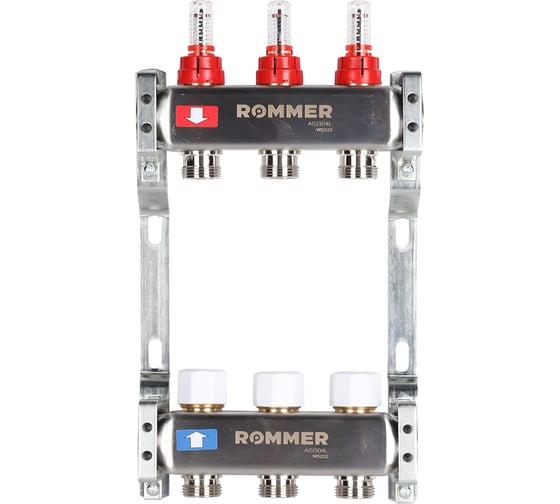 Изображение товара Коллектор из нержавеющей стали ROMMER с расходомерами, 3 выхода Rms-1200-000003 RG0091LAMMLHBF