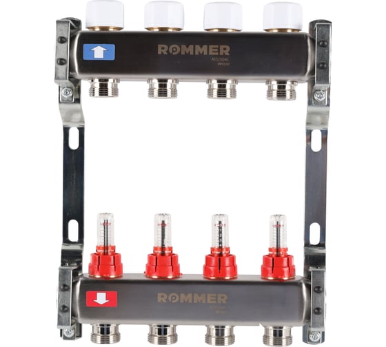 Изображение товара Коллектор из нержавеющей стали ROMMER с расходомерами, 4 выхода Rms-1200-000004 RG0091LAMMLQ3J