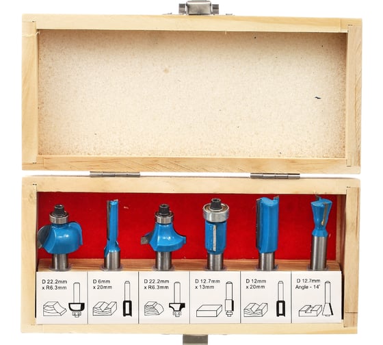 Изображение товара Набор фрез TORGWIN по дереву 6 предметов - хвостовик 6 мм. T689057