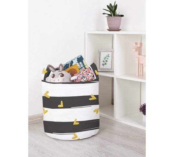 Изображение товара Корзина для игрушек JOYARTY Полоски с сердечками 35x35 см toba_422711_S
