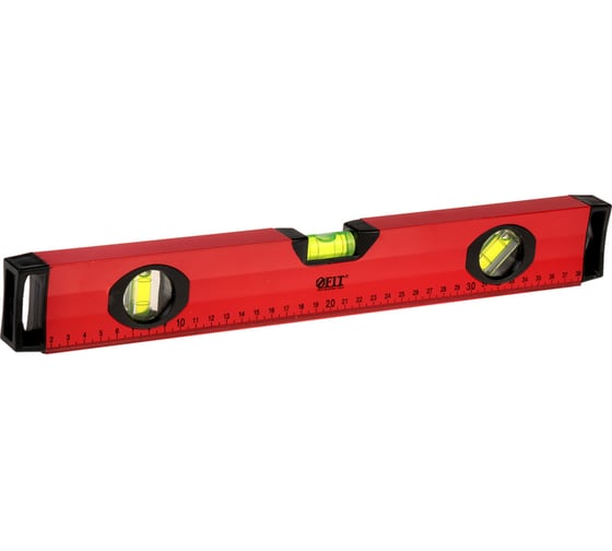 Изображение товара Уровень, 3 глазка, красный корпус, магнитная полоса, ручки, шкала 400 мм FIT IT Бизон 18141