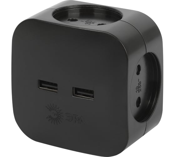 Изображение товара Электрический разветвитель ЭРА SP-4-USB-B на 4 розетки, 220V + 2xUSB 2400mA, без заземления, 10А, черный Б0049536