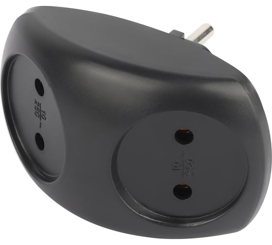 Изображение товара Электрический разветвитель ЭРА SPx-2-B на 2 розетки, без заземления, 10А, черный Б0059720