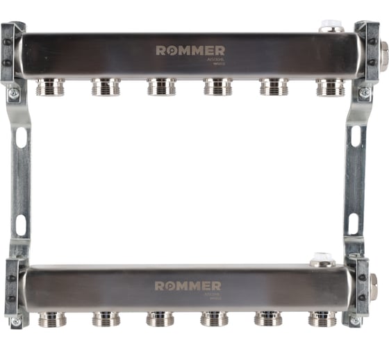 Изображение товара Коллектор из нержавеющей стали ROMMER для радиаторной разводки, 6 выходов Rms-4401-000006 RG0091LAN1A1PE