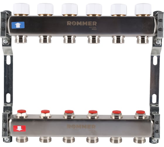 Изображение товара Коллектор из нержавеющей стали ROMMER без расходомеров, 6 выходов Rms-3200-000006 RG0091LAMPC074