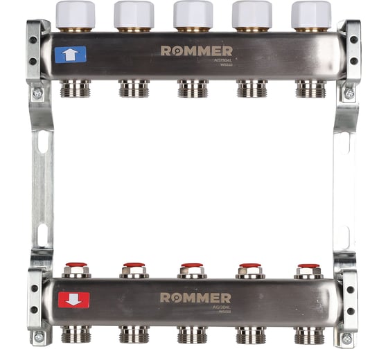Изображение товара Коллектор из нержавеющей стали ROMMER без расходомеров, 5 выходов Rms-3200-000005 RG0091LAMPBP73