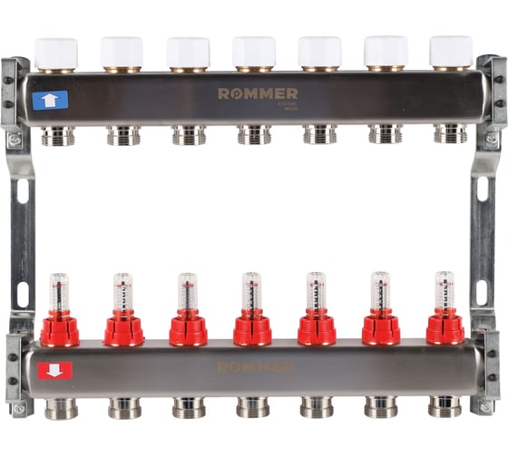 Изображение товара Коллектор из нержавеющей стали ROMMER с расходомерами, 7 выходов Rms-1200-000007 RG0091LAMMMMBO