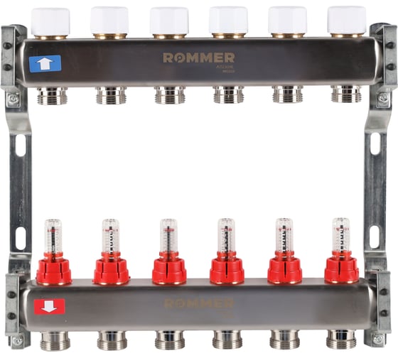 Изображение товара Коллектор из нержавеющей стали ROMMER с расходомерами, 6 выходов Rms-1200-000006 RG0091LAMMMBJL