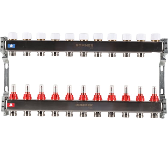 Изображение товара Коллектор из нержавеющей стали ROMMER с расходомерами, 11 выходов Rms-1200-000011 RG0091LAMMOCBU