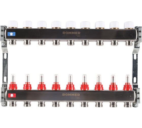 Изображение товара Коллектор из нержавеющей стали ROMMER с расходомерами, 9 выходов Rms-1200-000009 RG0091LAMMNB3S
