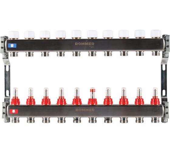 Изображение товара Коллектор из нержавеющей стали ROMMER с расходомерами, 10 выходов Rms-1200-000010 RG0091LAMMNNRT