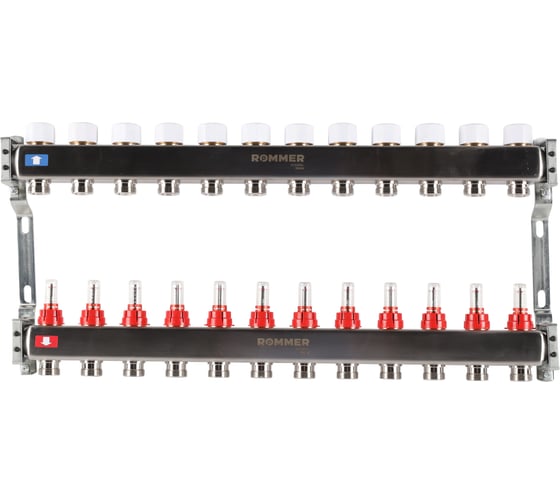 Изображение товара Коллектор из нержавеющей стали ROMMER с расходомерами, 12 выходов Rms-1200-000012 RG0091LAMMON42