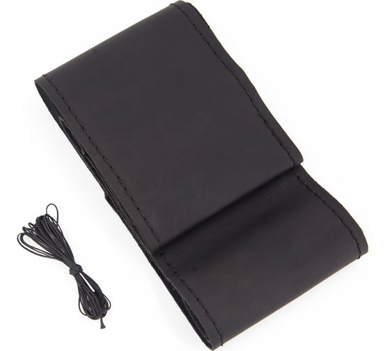 Изображение товара Оплетка на руль SENATOR Craft на шнуровке (нить, игла), натуральная кожа без перфорации, размер М (D=38см), черный, нить черная OPLS2801