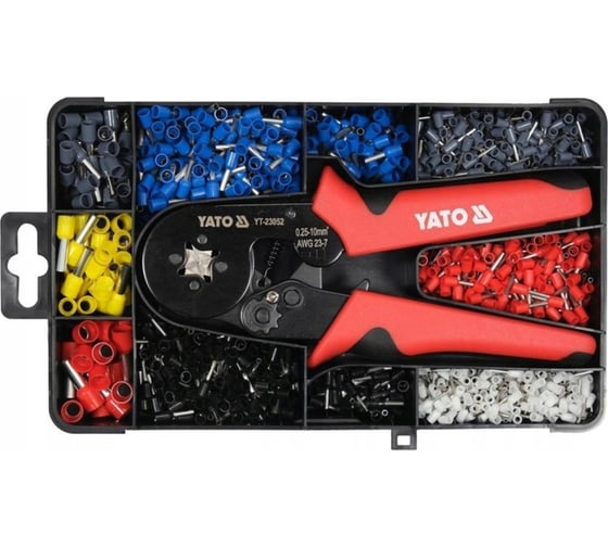 Изображение товара Клещи для опрессовки гильзовых разъемов YATO на проводах 0,25-10 мм2, 1200 шт. гильзовых разъемов YT-23052