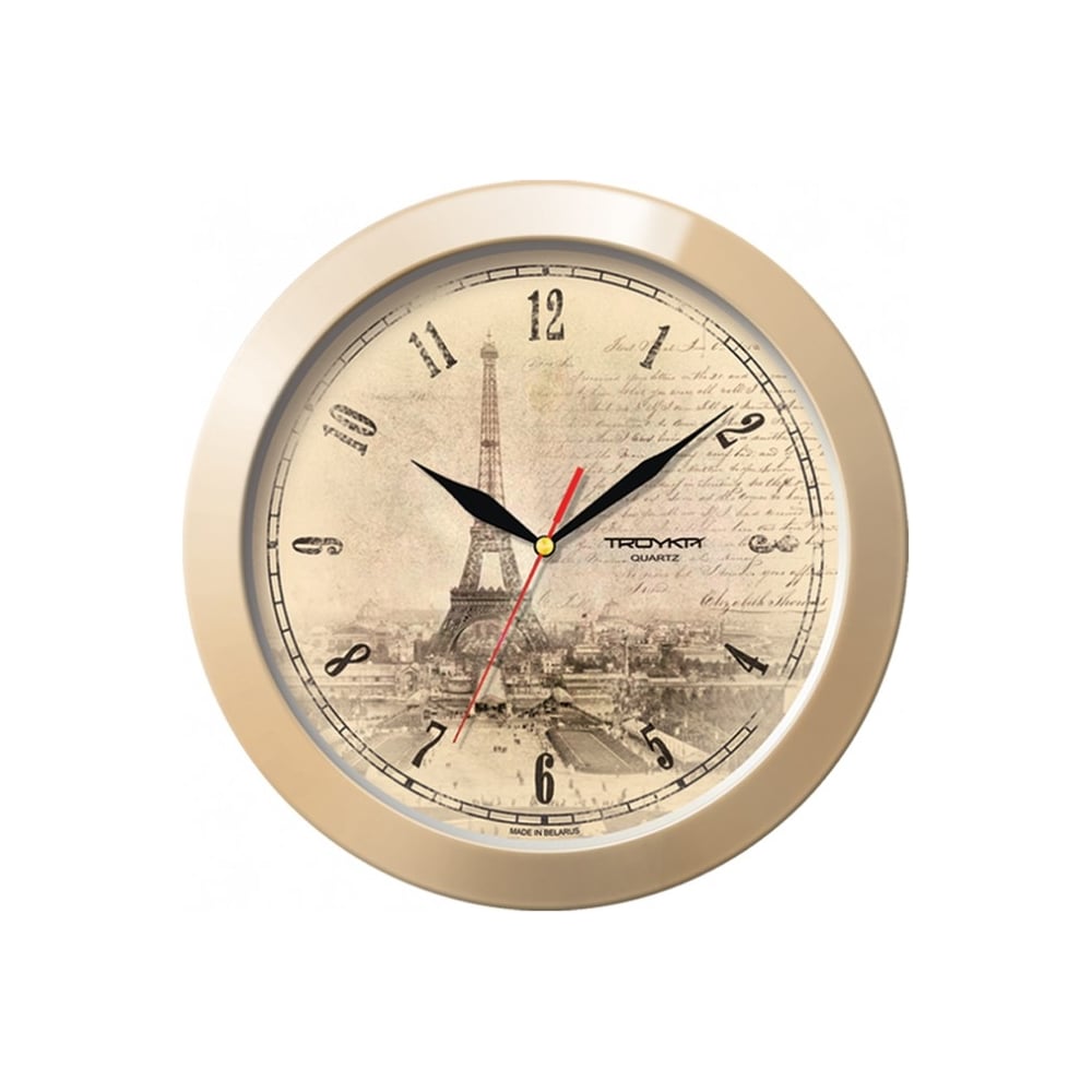 Изображение товара Настенные часы TROYKATIME Тройка 11135152 кварцевые, бежевые с черными цифрами
