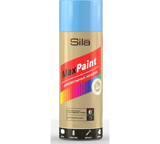 Изображение товара Универсальная аэрозольная эмаль Sila home Max Paint голубой ral 5012, 520 мл 00-00004729