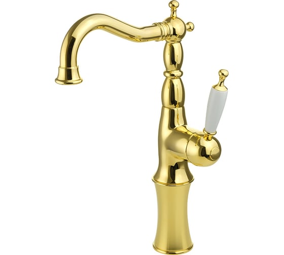 Изображение товара Смеситель для раковины Migliore OXFORD высокий, ручка белая, золото 19174