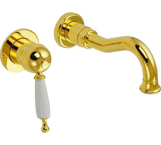 Изображение товара Смеситель для раковины Migliore OXFORD скрытого монтажа, настенный, на 2 отверстия, ручка белая, золото 19171