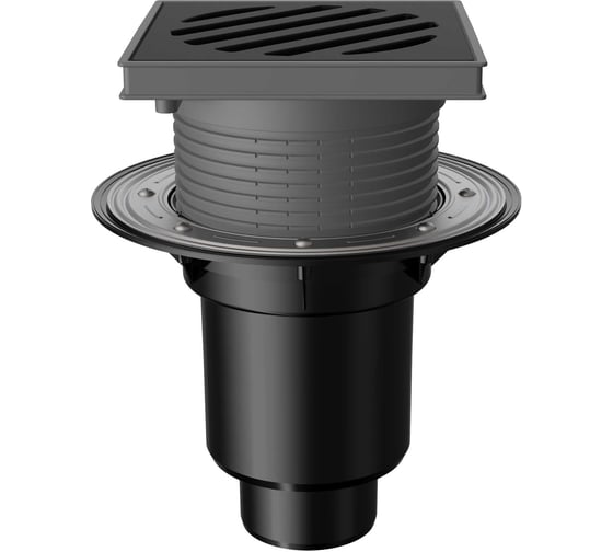 Изображение товара Регулируемый трап Fachmann t 616.1 pnsp 241x241 вертикальный выпуск dn 110/160, с корзинкой и незамерзающим сифоном, с прижимным фланцем, решетка чугунная, пластиковый подрамник 04.094