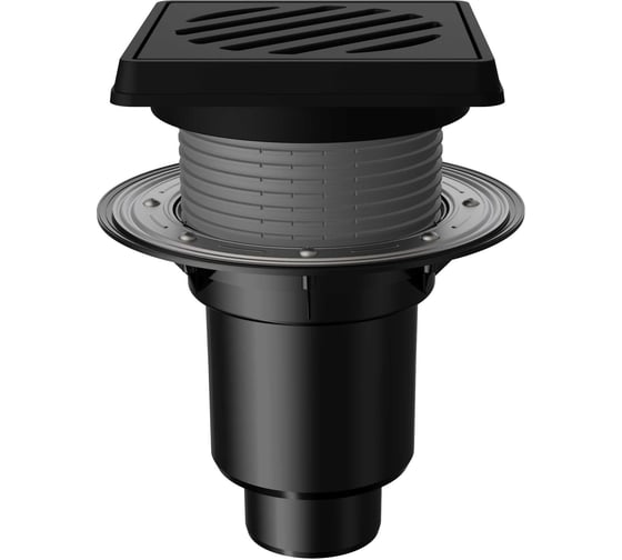 Изображение товара Регулируемый трап Fachmann t 616.1 pnsg 260x260 вертикальный выпуск dn 110/160, с корзинкой и незамерзающим сифоном, с прижимным фланцем, решетка чугунная, чугунный подрамник 04.096