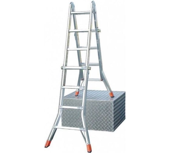 Изображение товара Шарнирная телескопическая стремянка Krause MONTO TELEMATIC 4х4 перекладины 129956