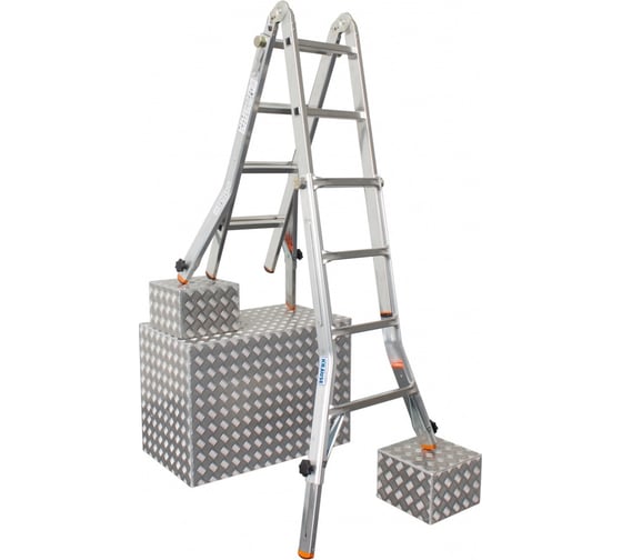 Изображение товара Шарнирная телескопическая лестница с выдвижными боковинами Krause TELEVARIO 4х4 129970