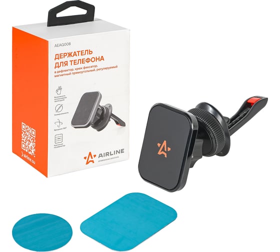 Изображение товара Держатель для телефона в дефлектор Airline крюк фиксатор, магнитный, прямоугольный, регулируемый AEAG008