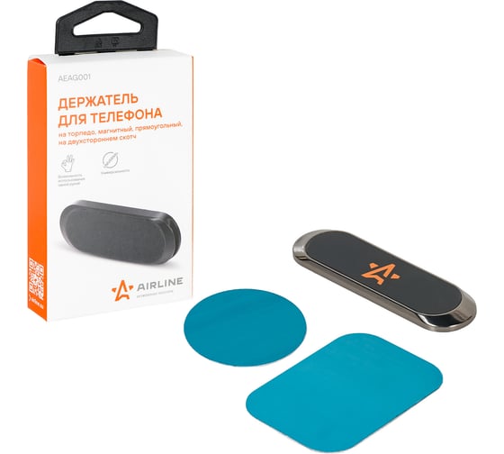 Изображение товара Держатель для телефона на торпедо Airline магнитный, прямоугольный, на двухстороннем скотче AEAG001