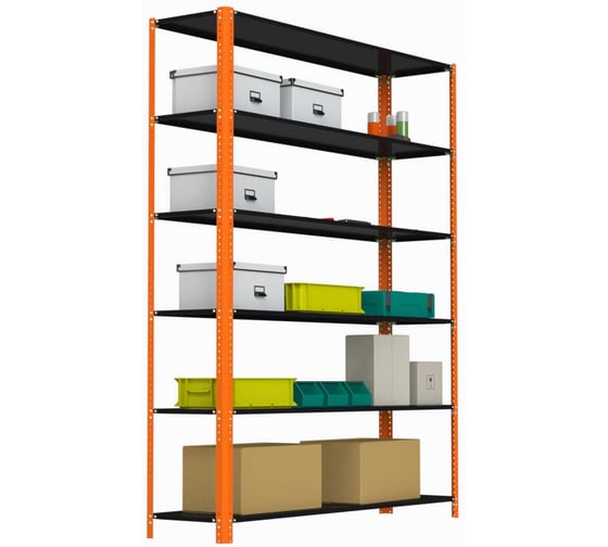 Изображение товара Стеллаж ООО Металекс Metalex AIR 2000x1600x300 мм, 6 полок, оранжево-чёрный SMAOVI201630