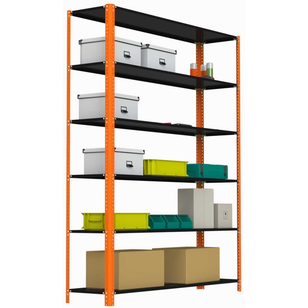 Стеллаж ООО Металекс Metalex AIR 2000x1600x600 мм, 6 полок, оранжево-чёрный SMAOVI201660